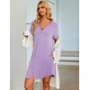 image:imageEkouaer Nightgowns for Women Button Down Night Gown with Pockets  Short Sleeve Sleepshirt V Neck Night Shirt Soft Pajamas Dress Casual Sleepwear for Labor Delivery Maternity NursingLilac