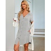 image:imageEkouaer Nightgowns for Women Button Down Night Gown with Pockets  Short Sleeve Sleepshirt V Neck Night Shirt Soft Pajamas Dress Casual Sleepwear for Labor Delivery Maternity NursingGrey Striped