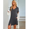 image:imageEkouaer Nightgowns for Women Button Down Night Gown with Pockets  Short Sleeve Sleepshirt V Neck Night Shirt Soft Pajamas Dress Casual Sleepwear for Labor Delivery Maternity NursingDark Grey