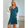 image:imageEkouaer Nightgowns for Women Button Down Night Gown with Pockets  Short Sleeve Sleepshirt V Neck Night Shirt Soft Pajamas Dress Casual Sleepwear for Labor Delivery Maternity NursingBlue Green