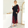 image:imageEkouaer Nightgowns for Women Long Sleeve Winter Night Gown with Pockets  Long Nightgown Plus Size Lounge Dress Button Down Sleepshirts V Neck Night Shirt Warm Sleepwear Full Length LoungewearBlack Red Flower