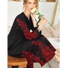 image:imageEkouaer Nightgowns for Women Long Sleeve Winter Night Gown with Pockets  Long Nightgown Plus Size Lounge Dress Button Down Sleepshirts V Neck Night Shirt Warm Sleepwear Full Length LoungewearBlack Red Flower