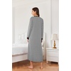 image:imageEkouaer Nightgowns for Women Long Sleeve Winter Night Gown with Pockets  Long Nightgown Plus Size Lounge Dress Button Down Sleepshirts V Neck Night Shirt Warm Sleepwear Full Length LoungewearGrey White Striped