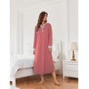 image:imageEkouaer Nightgowns for Women Long Sleeve Winter Night Gown with Pockets  Long Nightgown Plus Size Lounge Dress Button Down Sleepshirts V Neck Night Shirt Warm Sleepwear Full Length LoungewearRed Stripe
