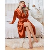 image:imageEkouaer Silk Robes for Women Long Satin Kimono Bathrobe Sexy Bridal Robe  Shawl Collar Bride Wedding Party Robe Long Sleeve Vneck Full Length Lightweight SleepwearBurnt Orange