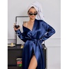 image:imageEkouaer Silk Robes for Women Long Satin Kimono Bathrobe Sexy Bridal Robe  Shawl Collar Bride Wedding Party Robe Long Sleeve Vneck Full Length Lightweight SleepwearNavy Blue