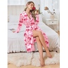 image:imageEkouaer Silk Robes for Women Long Satin Kimono Bathrobe Sexy Bridal Robe  Shawl Collar Bride Wedding Party Robe Long Sleeve Vneck Full Length Lightweight SleepwearPink Bow Tie