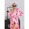 image:imageEkouaer Silk Robes for Women Long Satin Kimono Bathrobe Sexy Bridal Robe  Shawl Collar Bride Wedding Party Robe Long Sleeve Vneck Full Length Lightweight SleepwearPink Bow Tie