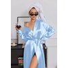 image:imageEkouaer Silk Robes for Women Long Satin Kimono Bathrobe Sexy Bridal Robe  Shawl Collar Bride Wedding Party Robe Long Sleeve Vneck Full Length Lightweight SleepwearLight Blue