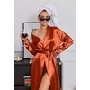 image:imageEkouaer Silk Robes for Women Long Satin Kimono Bathrobe Sexy Bridal Robe  Shawl Collar Bride Wedding Party Robe Long Sleeve Vneck Full Length Lightweight SleepwearBurnt Orange