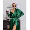 image:imageEkouaer Silk Robes for Women Long Satin Kimono Bathrobe Sexy Bridal Robe  Shawl Collar Bride Wedding Party Robe Long Sleeve Vneck Full Length Lightweight SleepwearGreen