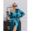 image:imageEkouaer Silk Robes for Women Long Satin Kimono Bathrobe Sexy Bridal Robe  Shawl Collar Bride Wedding Party Robe Long Sleeve Vneck Full Length Lightweight SleepwearTeal
