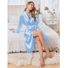 image:imageEkouaer Silk Robes for Women Long Satin Kimono Bathrobe Sexy Bridal Robe  Shawl Collar Bride Wedding Party Robe Long Sleeve Vneck Full Length Lightweight SleepwearLight Blue