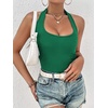 image:imageEkouaer Women Halter Top Backless Scroop Neck Slim Stretchy Ribbed Knit Camisole Crop Tops SXXLGreen