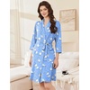 image:imageEkouaer Women Robes Bathrobe Short Kimono Robe Soft Bathrobes with PocketsBlue White Bird