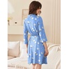 image:imageEkouaer Women Robes Bathrobe Short Kimono Robe Soft Bathrobes with PocketsBlue White Bird