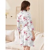 image:imageEkouaer Women Robes Bathrobe Short Kimono Robe Soft Bathrobes with PocketsWhite Red Flowers