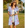 image:imageEkouaer Women Zipper Front House Coat Robe Zip Up Bathrobes Short Nightgown  Short Sleeves Lightweight Lounge Summer Zip Robes with Pockets 2026 FashionHibiscus Floral