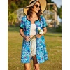 image:imageEkouaer Women Zipper Front House Coat Robe Zip Up Bathrobes Short Nightgown  Short Sleeves Lightweight Lounge Summer Zip Robes with Pockets 2026 FashionDark Blue Floral