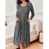 image:imageEkouaer Womens Knit Robe Set 2 Piece Nightgown with Robes Long Sleeves Lounge Sets with Pockets S 3XLBlack Gray