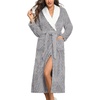 image:imageEkouaer Womens Robe Long Winter Plush Soft Bathrobe with Pockets SXXL  Ekouaer Jacquard Color Block Robes Shawl Collar Long Sleeve Fuzzy Bath Robes Fleece SleepwearLight Grey