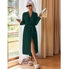 image:imageEkouaer Womens Robes Long Bathrobe Ribbed Knit Kimono Robe Soft Sleepwear  Lightweight Robes with Pockets Casual Ladies Loungewear Long Sleeves Midcalf LengthDark Green