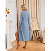 image:imageEkouaer Womens Robes Long Bathrobe Ribbed Knit Kimono Robe Soft Sleepwear  Lightweight Robes with Pockets Casual Ladies Loungewear Long Sleeves Midcalf LengthLight Blue