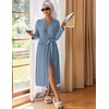 image:imageEkouaer Womens Robes Long Bathrobe Ribbed Knit Kimono Robe Soft Sleepwear  Lightweight Robes with Pockets Casual Ladies Loungewear Long Sleeves Midcalf LengthLight Blue
