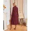 image:imageEkouaer Womens Robes Long Bathrobe Ribbed Knit Kimono Robe Soft Sleepwear  Lightweight Robes with Pockets Casual Ladies Loungewear Long Sleeves Midcalf LengthRed