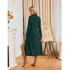 image:imageEkouaer Womens Robes Long Bathrobe Ribbed Knit Kimono Robe Soft Sleepwear  Lightweight Robes with Pockets Casual Ladies Loungewear Long Sleeves Midcalf LengthDark Green
