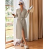 image:imageEkouaer Womens Robes Long Bathrobe Ribbed Knit Kimono Robe Soft Sleepwear  Lightweight Robes with Pockets Casual Ladies Loungewear Long Sleeves Midcalf LengthMocha Brown