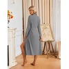 image:imageEkouaer Womens Robes Long Bathrobe Ribbed Knit Kimono Robe Soft Sleepwear  Lightweight Robes with Pockets Casual Ladies Loungewear Long Sleeves Midcalf LengthGray