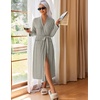 image:imageEkouaer Womens Robes Long Bathrobe Ribbed Knit Kimono Robe Soft Sleepwear  Lightweight Robes with Pockets Casual Ladies Loungewear Long Sleeves Midcalf LengthGray Apricot