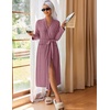 image:imageEkouaer Womens Robes Long Bathrobe Ribbed Knit Kimono Robe Soft Sleepwear  Lightweight Robes with Pockets Casual Ladies Loungewear Long Sleeves Midcalf LengthDusty Rose