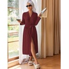 image:imageEkouaer Womens Robes Long Bathrobe Ribbed Knit Kimono Robe Soft Sleepwear  Lightweight Robes with Pockets Casual Ladies Loungewear Long Sleeves Midcalf LengthRed