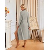 image:imageEkouaer Womens Robes Long Bathrobe Ribbed Knit Kimono Robe Soft Sleepwear  Lightweight Robes with Pockets Casual Ladies Loungewear Long Sleeves Midcalf LengthGray Apricot