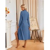 image:imageEkouaer Womens Robes Long Bathrobe Ribbed Knit Kimono Robe Soft Sleepwear  Lightweight Robes with Pockets Casual Ladies Loungewear Long Sleeves Midcalf LengthBlue