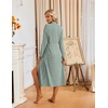 image:imageEkouaer Womens Robes Long Bathrobe Ribbed Knit Kimono Robe Soft Sleepwear  Lightweight Robes with Pockets Casual Ladies Loungewear Long Sleeves Midcalf LengthLight Green