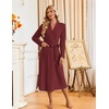 image:imageEkouaer Womens Robes Long Bathrobe Ribbed Knit Kimono Robe Soft Sleepwear  Lightweight Robes with Pockets Casual Ladies Loungewear Long Sleeves Midcalf LengthRed