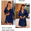 image:imageEkouaer Womens Silk Robes Short Lace Trim Satin Bride Bathrobe with Pockets  Soft satin fabricTwo Pockets Lace trim 34 sleevesInner tie Outer beltSleepwear Loungewear WeddingsNavy Blue