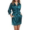 image:imageEkouaer Womens Silk Robes Short Lace Trim Satin Bride Bathrobe with Pockets  Soft satin fabricTwo Pockets Lace trim 34 sleevesInner tie Outer beltSleepwear Loungewear WeddingsPeacock Blue