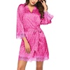 image:imageEkouaer Womens Silk Robes Short Lace Trim Satin Bride Bathrobe with Pockets  Soft satin fabricTwo Pockets Lace trim 34 sleevesInner tie Outer beltSleepwear Loungewear WeddingsLeopard Pink