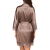 image:imageEkouaer Womens Silk Robes Short Lace Trim Satin Bride Bathrobe with Pockets  Soft satin fabricTwo Pockets Lace trim 34 sleevesInner tie Outer beltSleepwear Loungewear WeddingsBrown