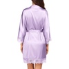image:imageEkouaer Womens Silk Robes Short Lace Trim Satin Bride Bathrobe with Pockets  Soft satin fabricTwo Pockets Lace trim 34 sleevesInner tie Outer beltSleepwear Loungewear WeddingsLavender