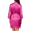image:imageEkouaer Womens Silk Robes Short Lace Trim Satin Bride Bathrobe with Pockets  Soft satin fabricTwo Pockets Lace trim 34 sleevesInner tie Outer beltSleepwear Loungewear WeddingsHot Pink