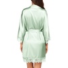 image:imageEkouaer Womens Silk Robes Short Lace Trim Satin Bride Bathrobe with Pockets  Soft satin fabricTwo Pockets Lace trim 34 sleevesInner tie Outer beltSleepwear Loungewear WeddingsLight Green