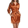 image:imageEkouaer Womens Silk Robes Short Lace Trim Satin Bride Bathrobe with Pockets  Soft satin fabricTwo Pockets Lace trim 34 sleevesInner tie Outer beltSleepwear Loungewear WeddingsCaramel