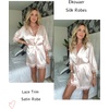 image:imageEkouaer Womens Silk Robes Short Lace Trim Satin Bride Bathrobe with Pockets  Soft satin fabricTwo Pockets Lace trim 34 sleevesInner tie Outer beltSleepwear Loungewear WeddingsChampagne