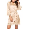 image:imageEkouaer Womens Silk Robes Short Lace Trim Satin Bride Bathrobe with Pockets  Soft satin fabricTwo Pockets Lace trim 34 sleevesInner tie Outer beltSleepwear Loungewear WeddingsP Apricot