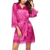 image:imageEkouaer Womens Silk Robes Short Lace Trim Satin Bride Bathrobe with Pockets  Soft satin fabricTwo Pockets Lace trim 34 sleevesInner tie Outer beltSleepwear Loungewear WeddingsHot Pink